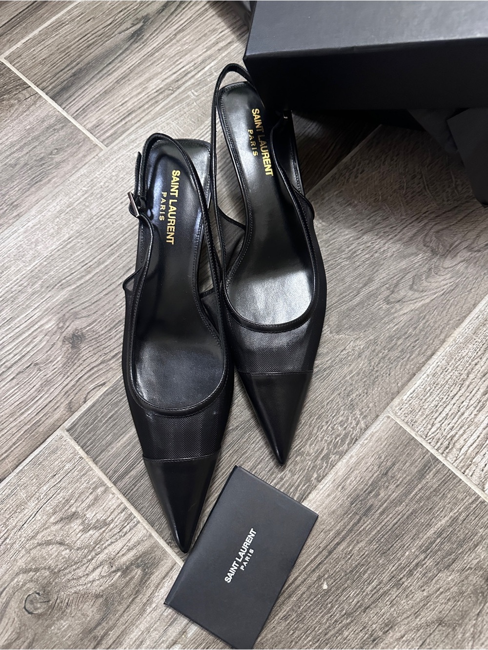 Saint Laurent Black Pointed Slingback Flats